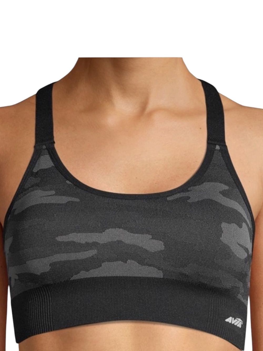 Avia Women Seamless Moisture Wicking Keyhole Sports Bra in Black Camo S NWT